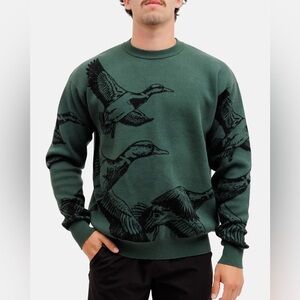 Waggle Golf Migration Duck Flight Wild Knit Crew Sweater Green Black Medium